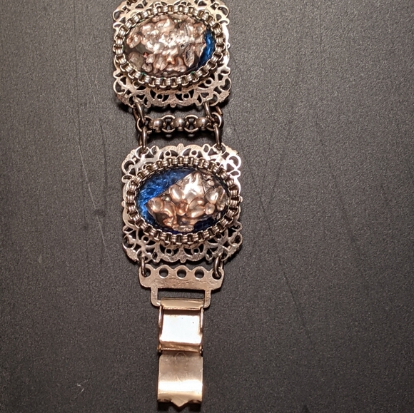 Vintage Foiled Blue & Silver Tone Bracelet - Picture 4 of 8